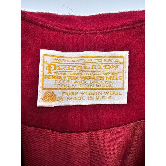 Vtg Pendleton Women's 12 Virgin Wool Red & Blue Houndstooth Jacket & Skirt Set - Picture 10 of 15